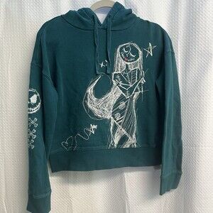 Disney Nightmare Before Christmas Embroidered Sally & Jack Boxy Cropped Hoodie S